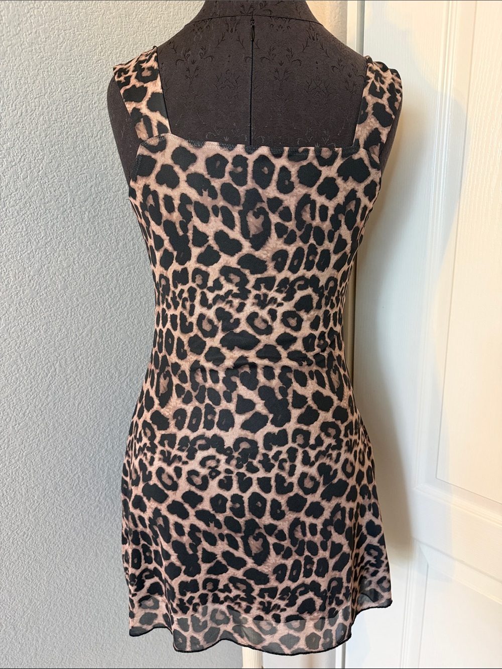 Amazon Leopard Print Tie-Shoulder Mini Dress in Blush and Black - Picture 6 of 10
